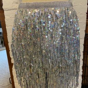Silver sequin fringe skirt